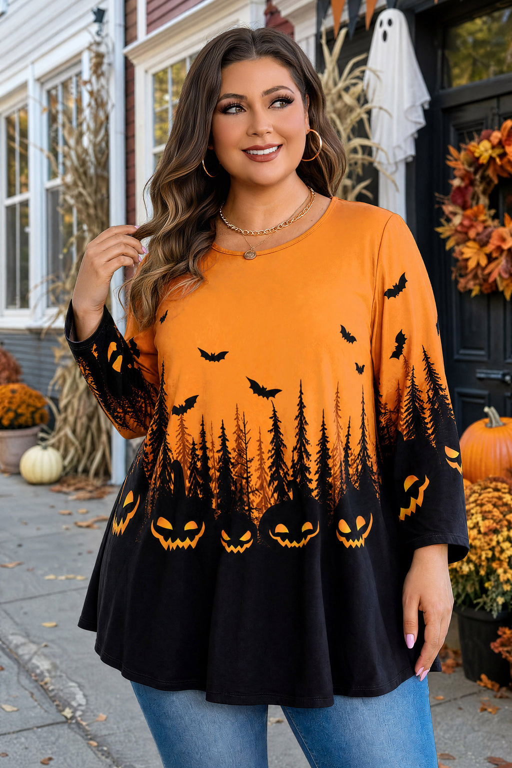 Plus Size Tops Womens Swing Tunic 3/4 Sleeve Flowy Long Blouses