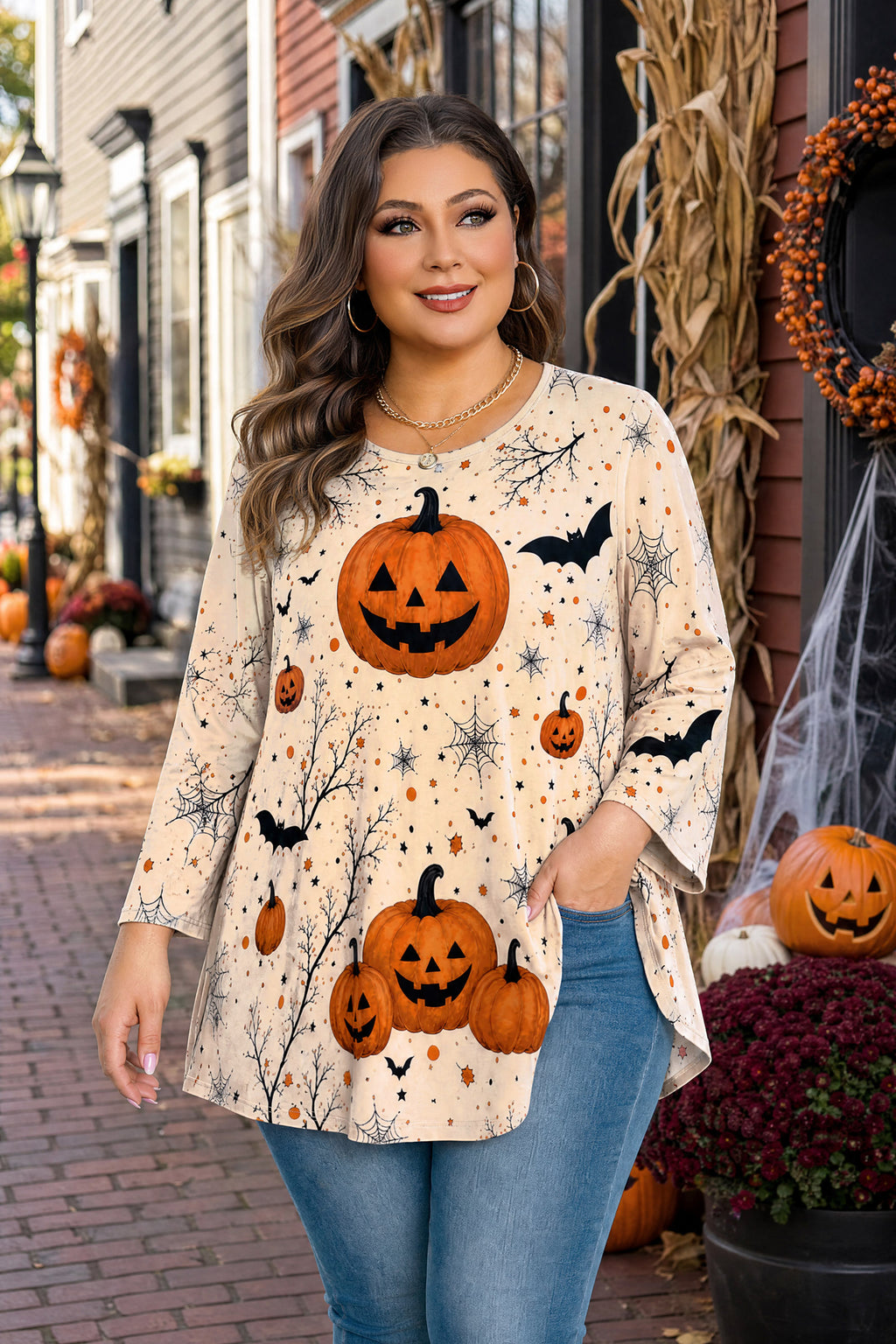 Plus Size Tops Womens Swing Tunic 3/4 Sleeve Flowy Long Blouses