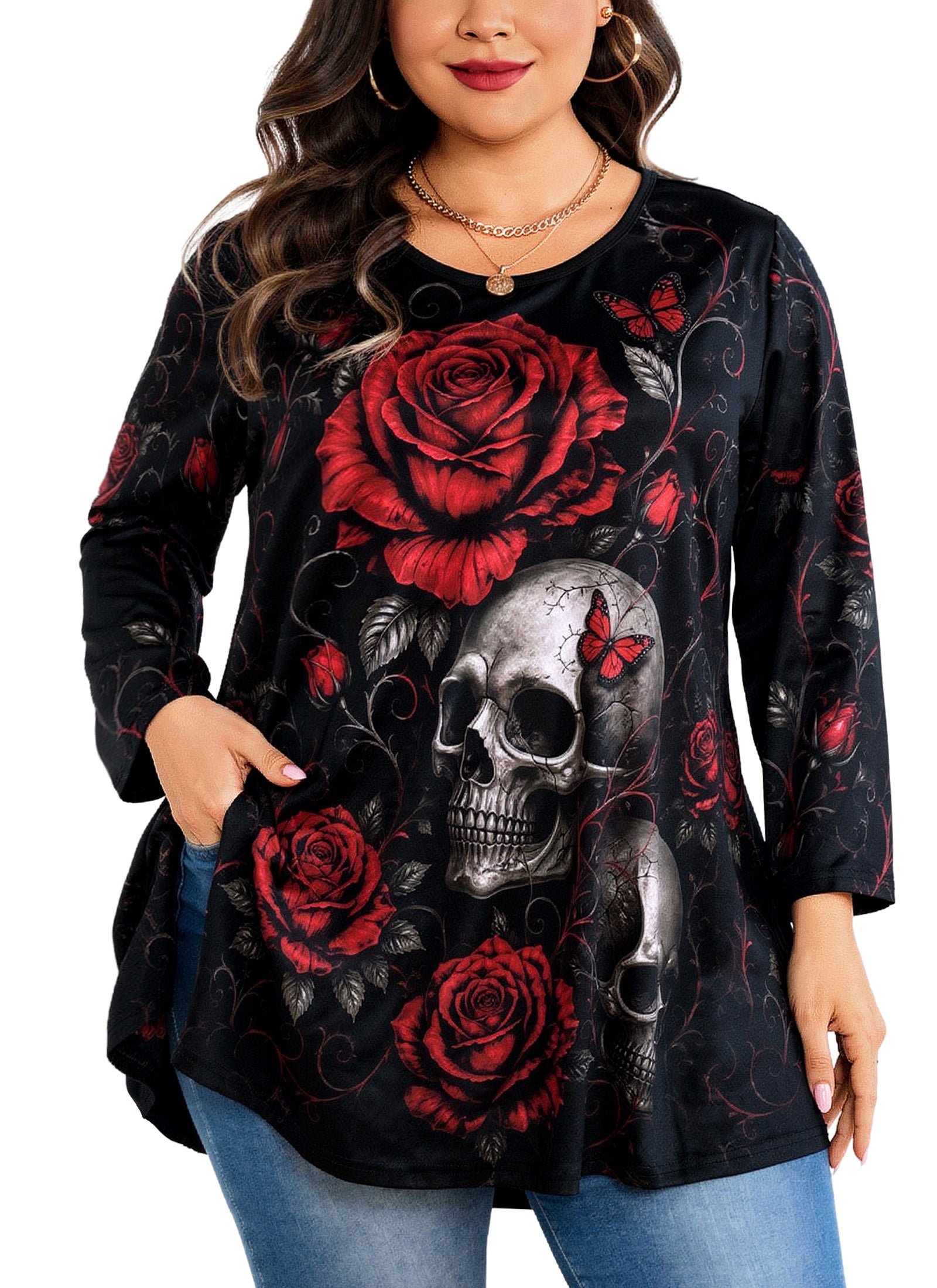 Women's Plus Size Swing Tunic Top | 3/4 Sleeve Flowy Blouse