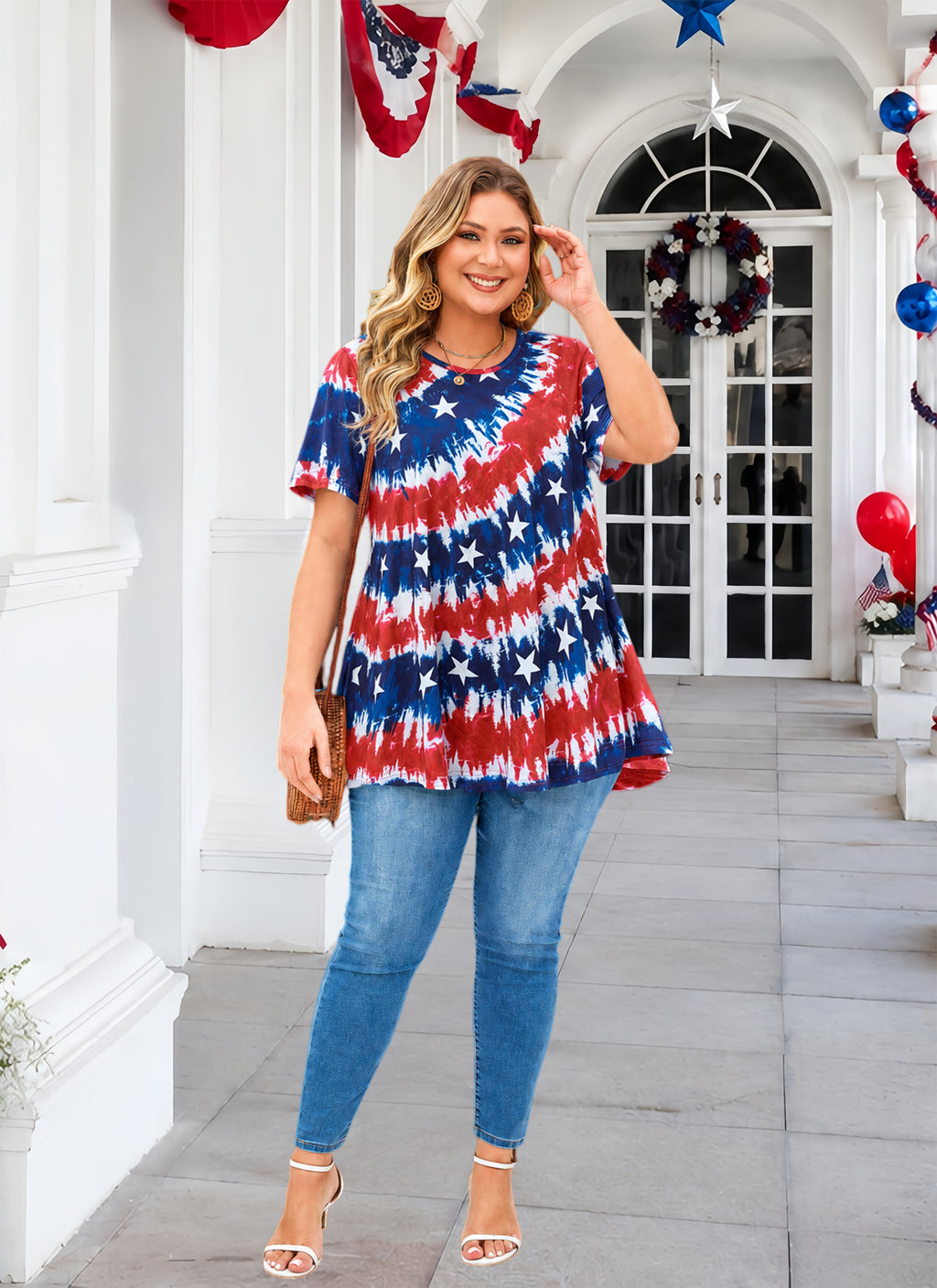 Tunic Tops for Women Plus Size Short Sleeve Crew Neck Swing Flare Loose T-Shirt Blouses to Wear with Leggings