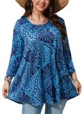 Womens Tunic Tops 3/4 Sleeve Plus Size Crew Neck Swing Flare Loose Fit T-Shirt Blouses to Wear with Leggings