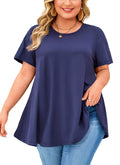 Womens Plus Size Tops Short Sleeve Swing Flare Flowy Tunic Loose Fit Summer Casual Blouses to Wear with Leggings