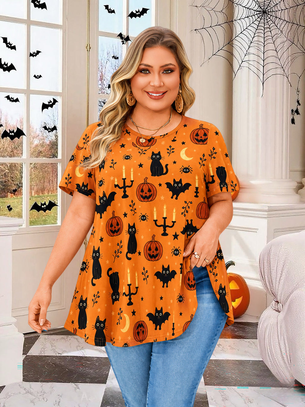 Tunic Tops for Women Plus Size Short Sleeve Crew Neck Swing Flare Loose T-Shirt Blouses to Wear with Leggings