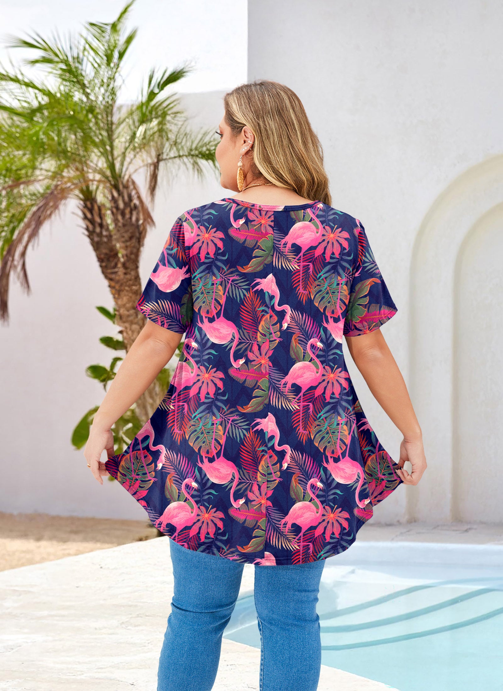 Women's Plus Size Short Sleeve Swing Tunic Top | Flowy Blouse