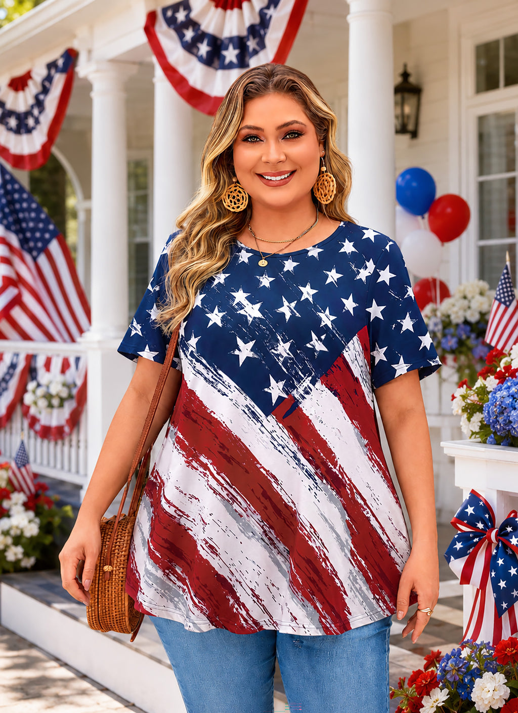 Tunic Tops for Women Plus Size Short Sleeve Crew Neck Swing Flare Loose T-Shirt Blouses to Wear with Leggings