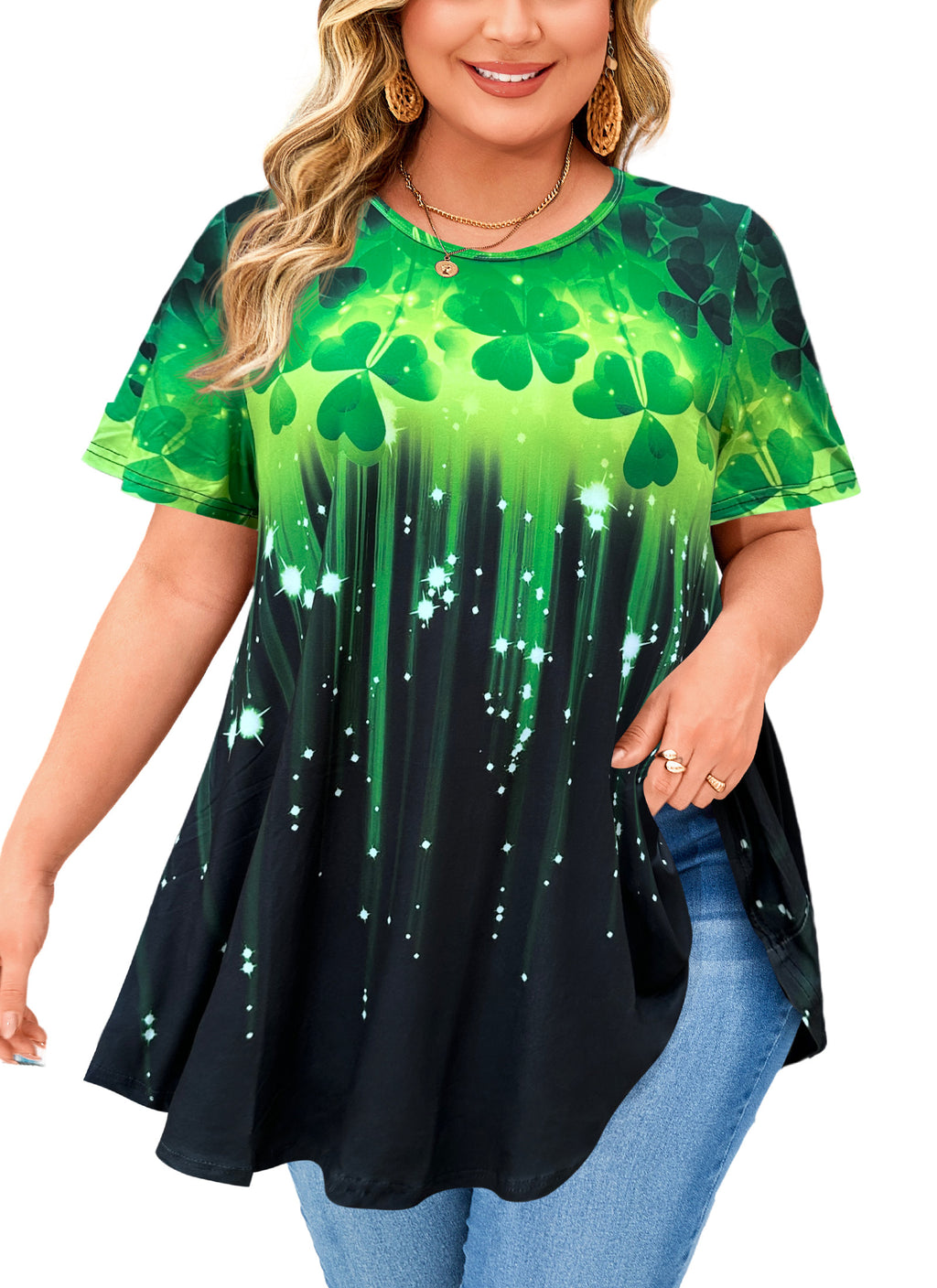 Womens Plus Size Tops Short Sleeve Swing Flare Flowy Tunic Loose Fit Summer Casual Blouses to Wear with Leggings