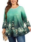 Womens Tunic 3/4 Sleeve Plus Size Tops Crew Neck Swing Flowy Loose Fit T-Shirt Blouses to Wear with Leggings