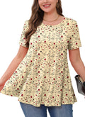 Tunic Tops for Women Plus Size Short Sleeve Crew Neck Swing Flare Loose T-Shirt Blouses to Wear with Leggings