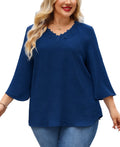 Womens Plus Size Blouses Dressy Casual 3/4 Sleeve Elegant V Neck Floral Trim Ladies Tunics Tops
