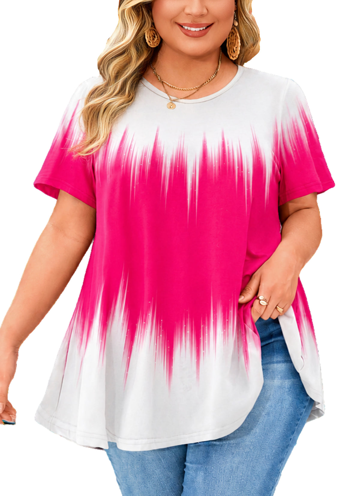 Women's Plus Size Short Sleeve Swing Tunic Top | Flowy Blouse