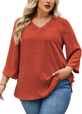Womens Plus Size Blouses Dressy Casual 3/4 Sleeve Elegant V Neck Floral Trim Ladies Tunics Tops