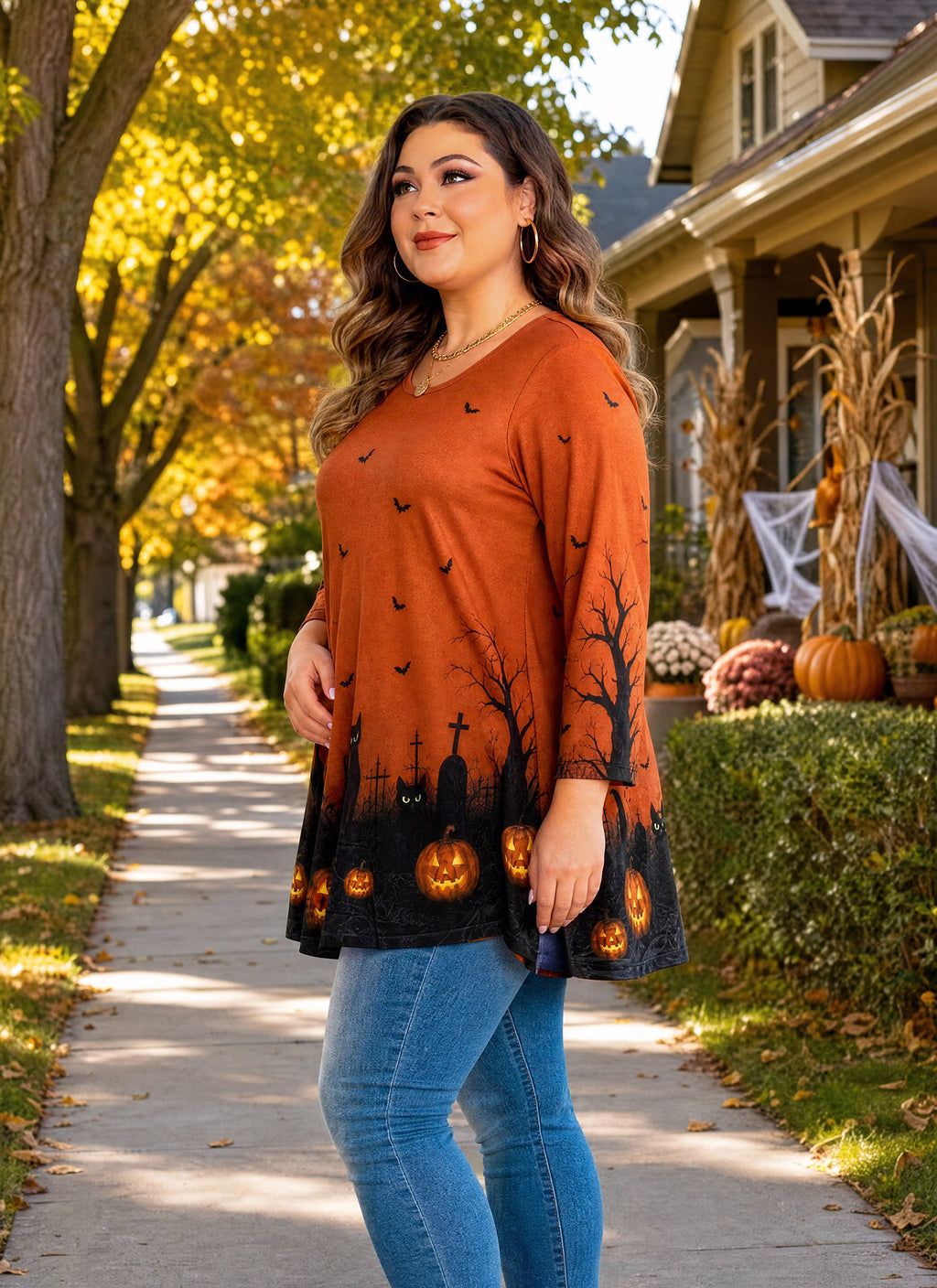 Womens Tunic Tops Plus Size 3/4 Sleeve Swing Flowy Blouses