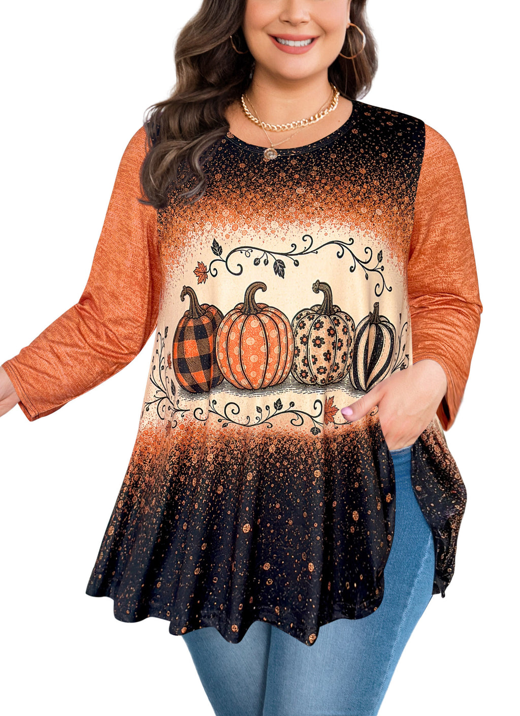 Plus Size Tops Womens Swing Tunic 3/4 Sleeve Flowy Long Blouses