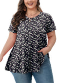 Womens Plus Size Tops Short Sleeve Swing Flare Flowy Tunic Loose Fit Summer Casual Blouses to Wear with Leggings
