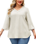 Women's Plus Size Tunic Top | 3/4 Sleeve V-Neck Floral Lace Trim Blouse | XL–6XL