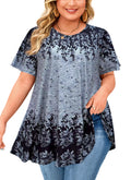 Womens Plus Size Tops Short Sleeve Swing Flare Flowy Tunic Loose Fit Summer Casual Blouses to Wear with Leggings