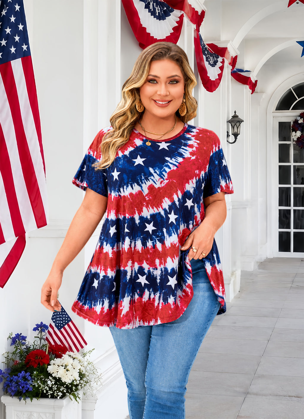 Tunic Tops for Women Plus Size Short Sleeve Crew Neck Swing Flare Loose T-Shirt Blouses to Wear with Leggings