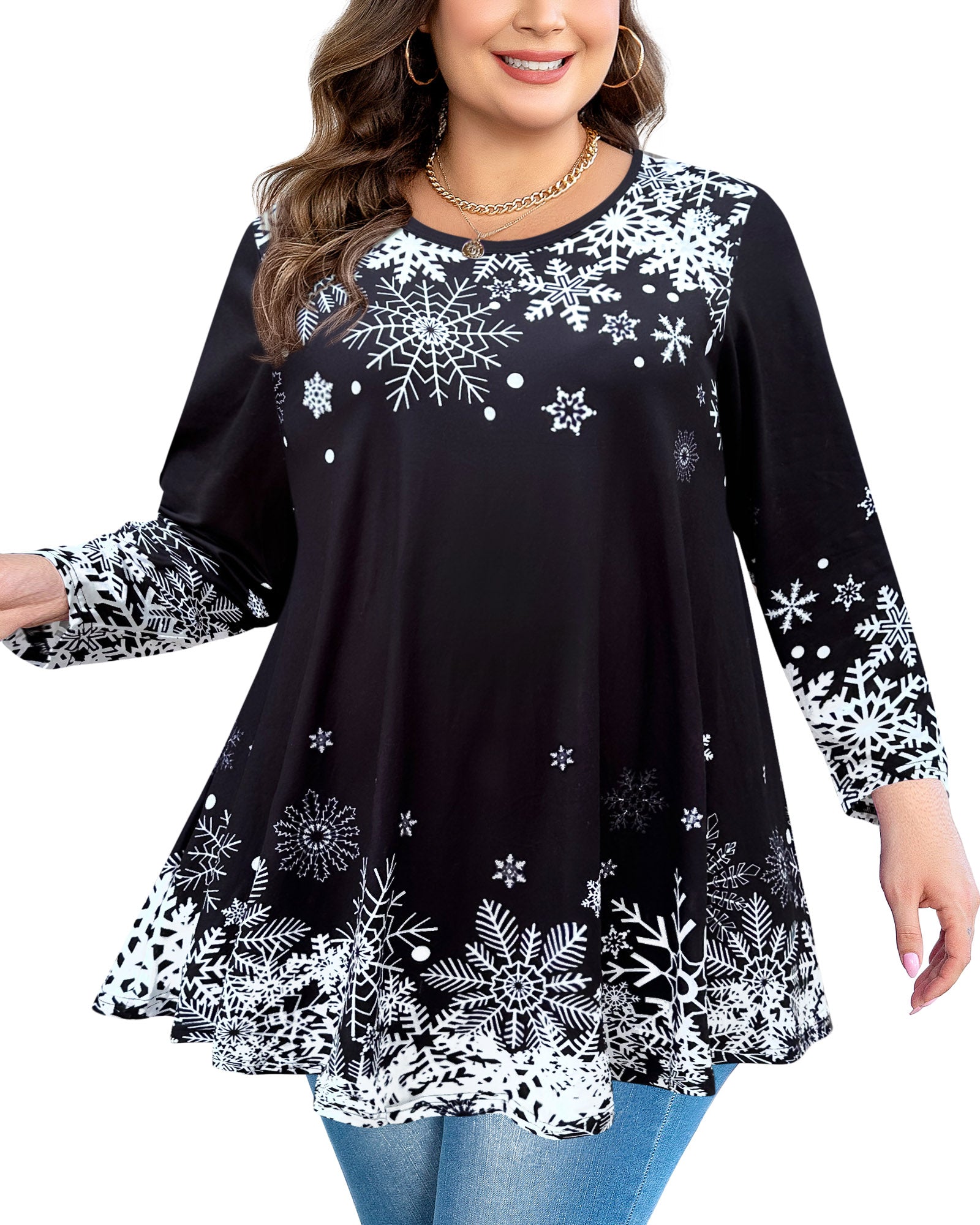 Tunic Tops for Women Plus Size 3/4 Sleeve Crew Neck Swing Flare Loose T-Shirt Blouses to Wear with Leggings