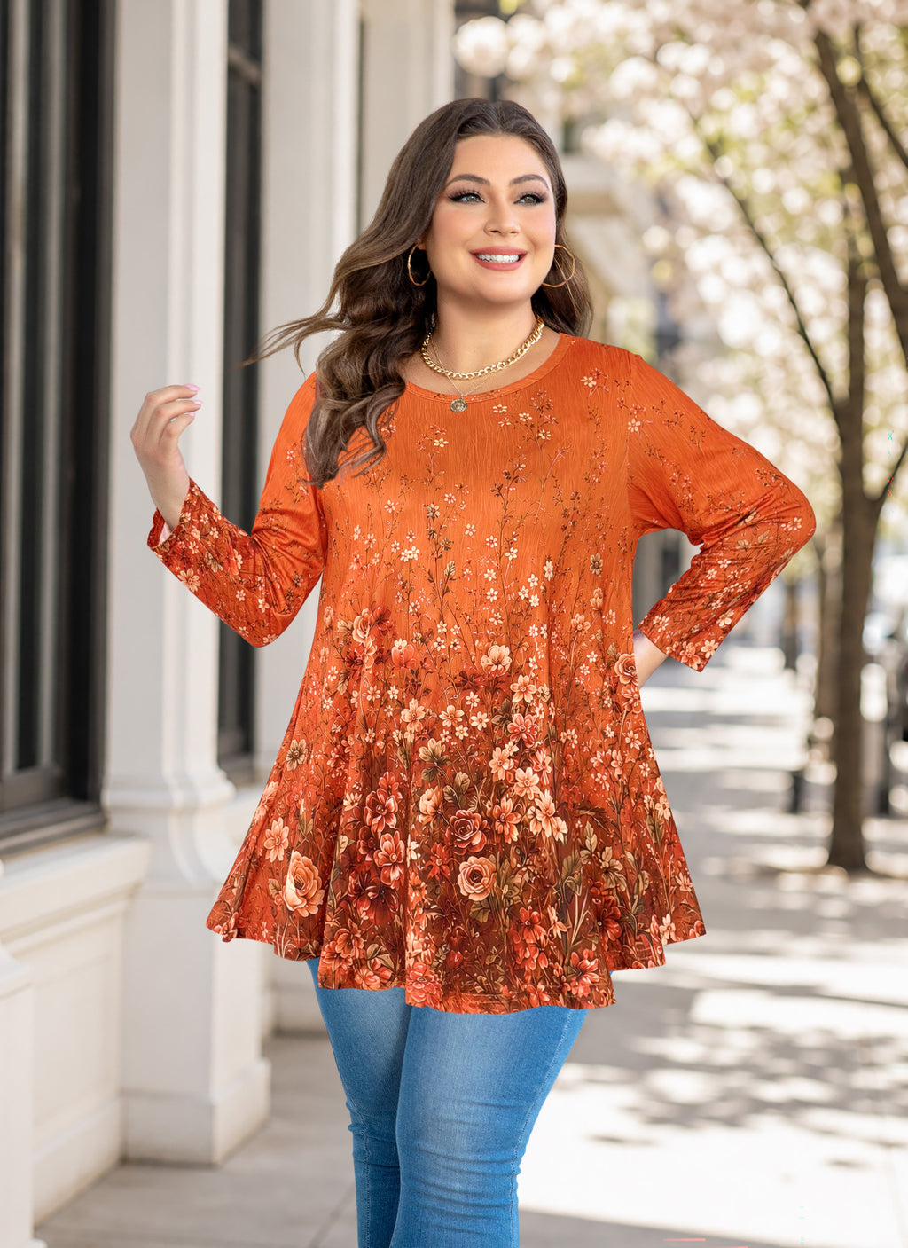 Women's Plus Size Swing Tunic Top | 3/4 Sleeve Flowy Blouse