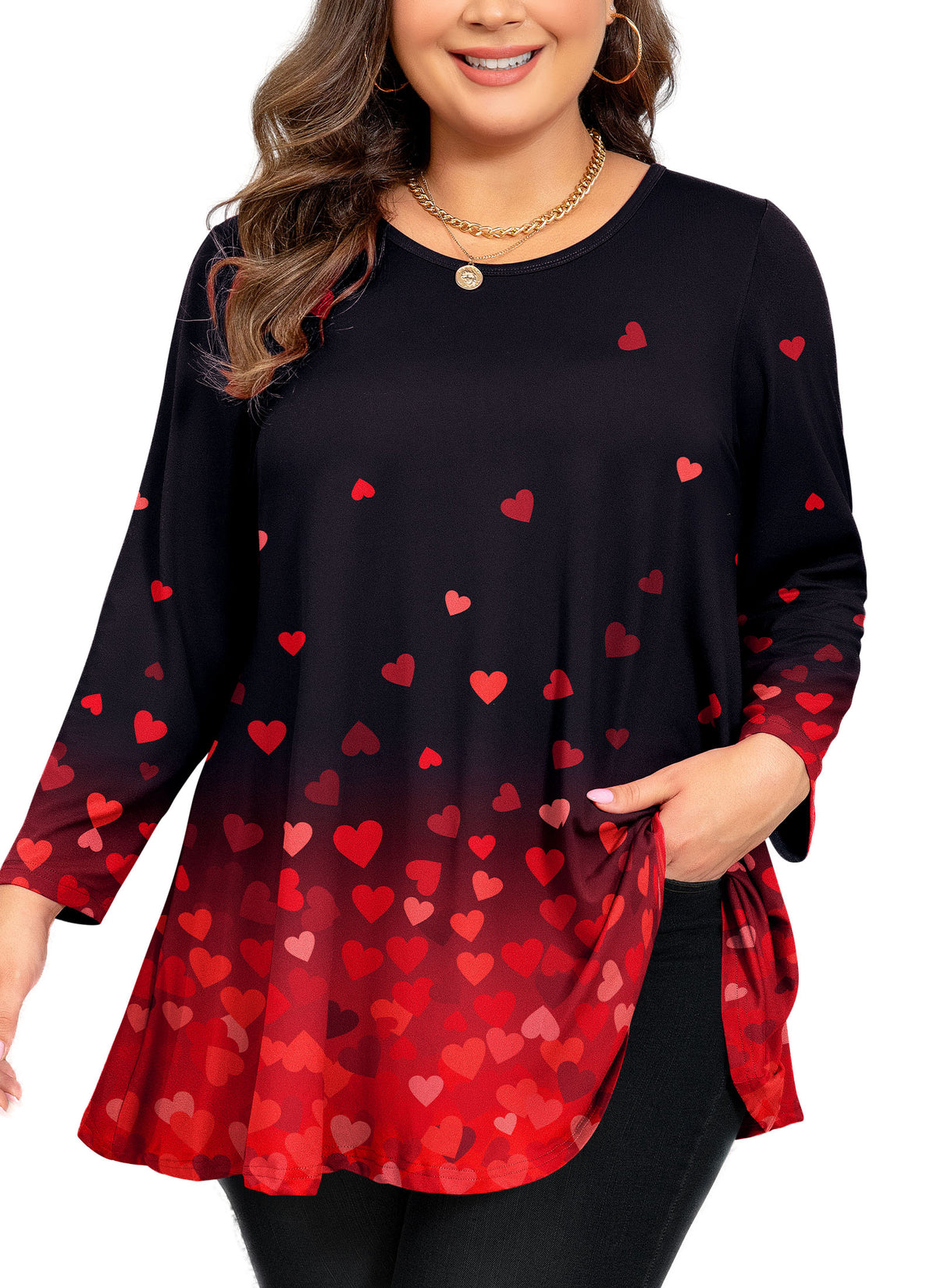 Womens Tunic Tops Plus Size 3/4 Sleeve Swing Flowy Blouses