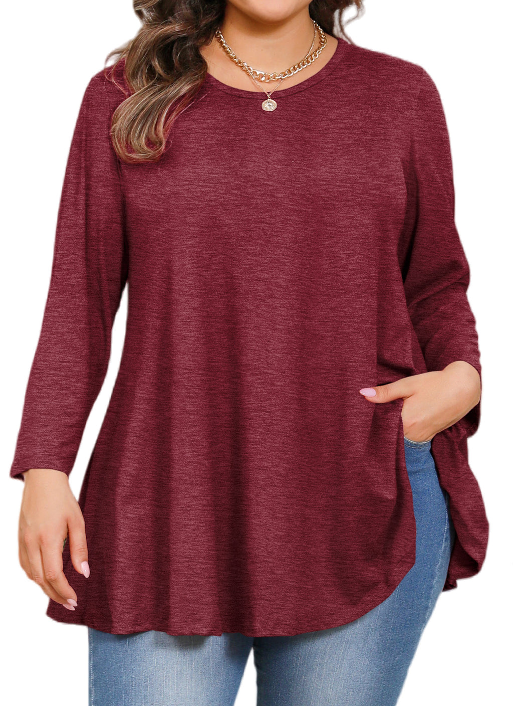 Plus Size Tops Womens Swing Tunic 3/4 Sleeve Flowy Long Blouses