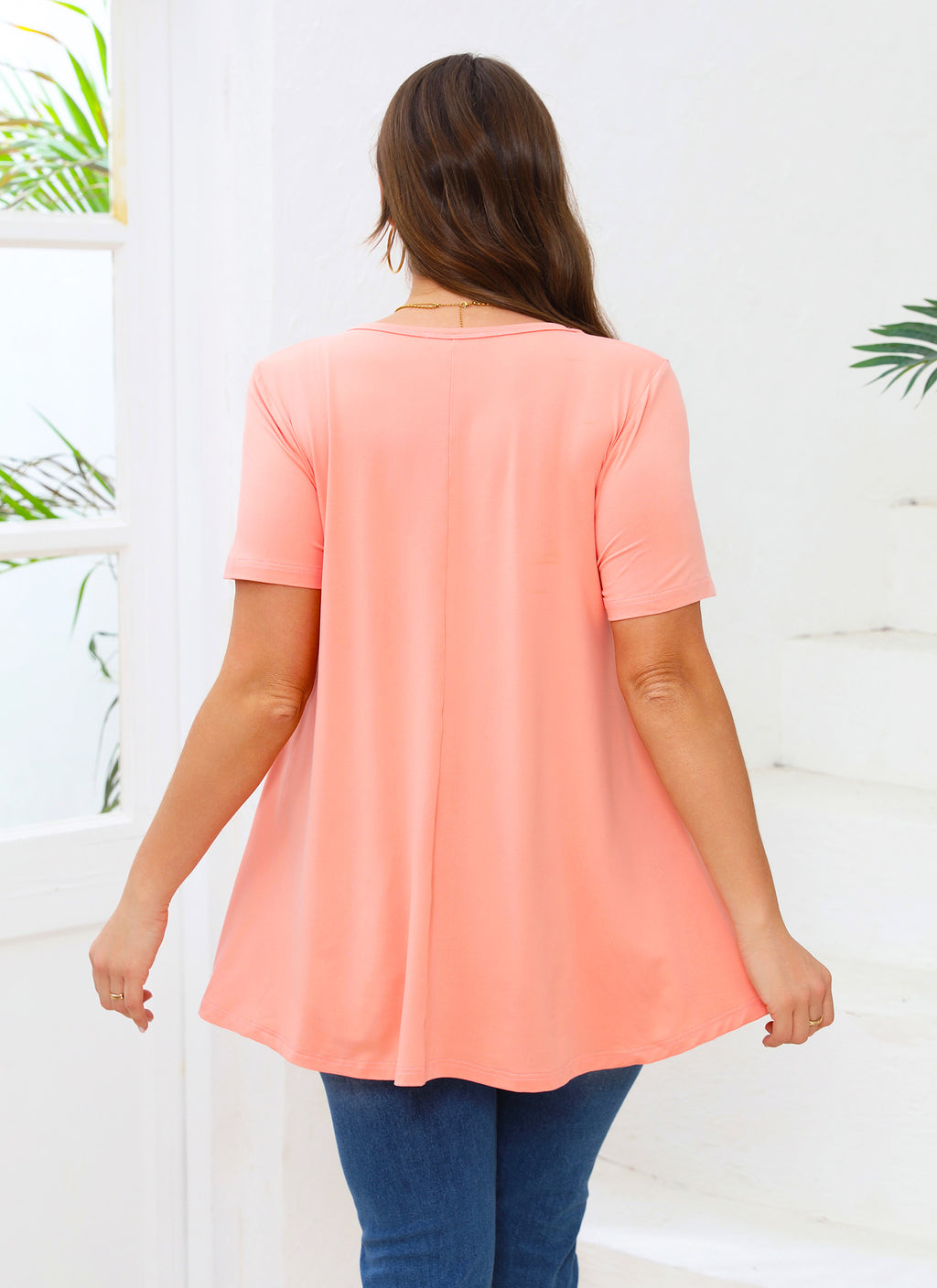 Tunic Tops for Women Plus Size Short Sleeve Crew Neck Swing Flare Loose T-Shirt Blouses to Wear with Leggings