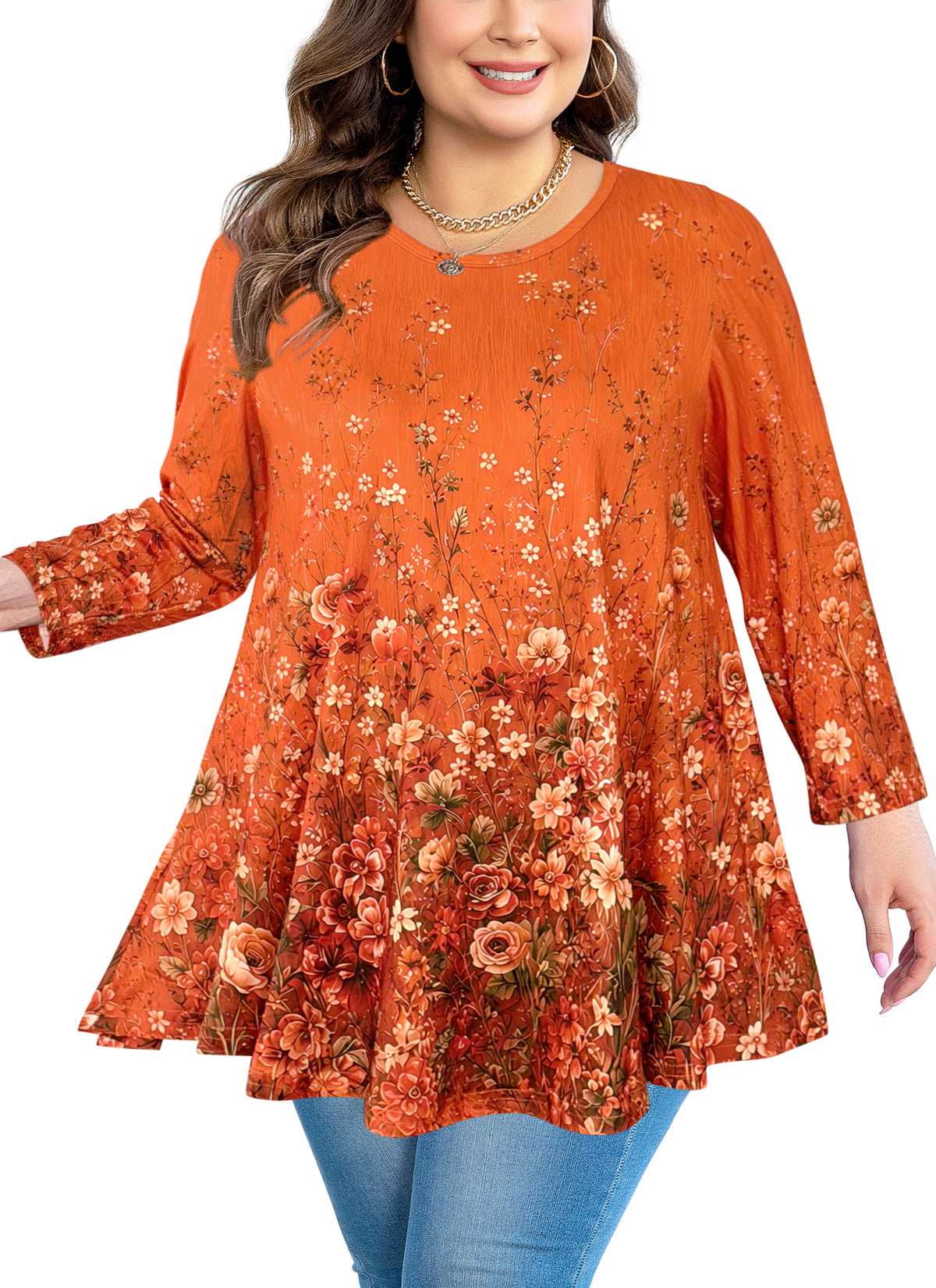 Women's Plus Size Swing Tunic Top | 3/4 Sleeve Flowy Blouse