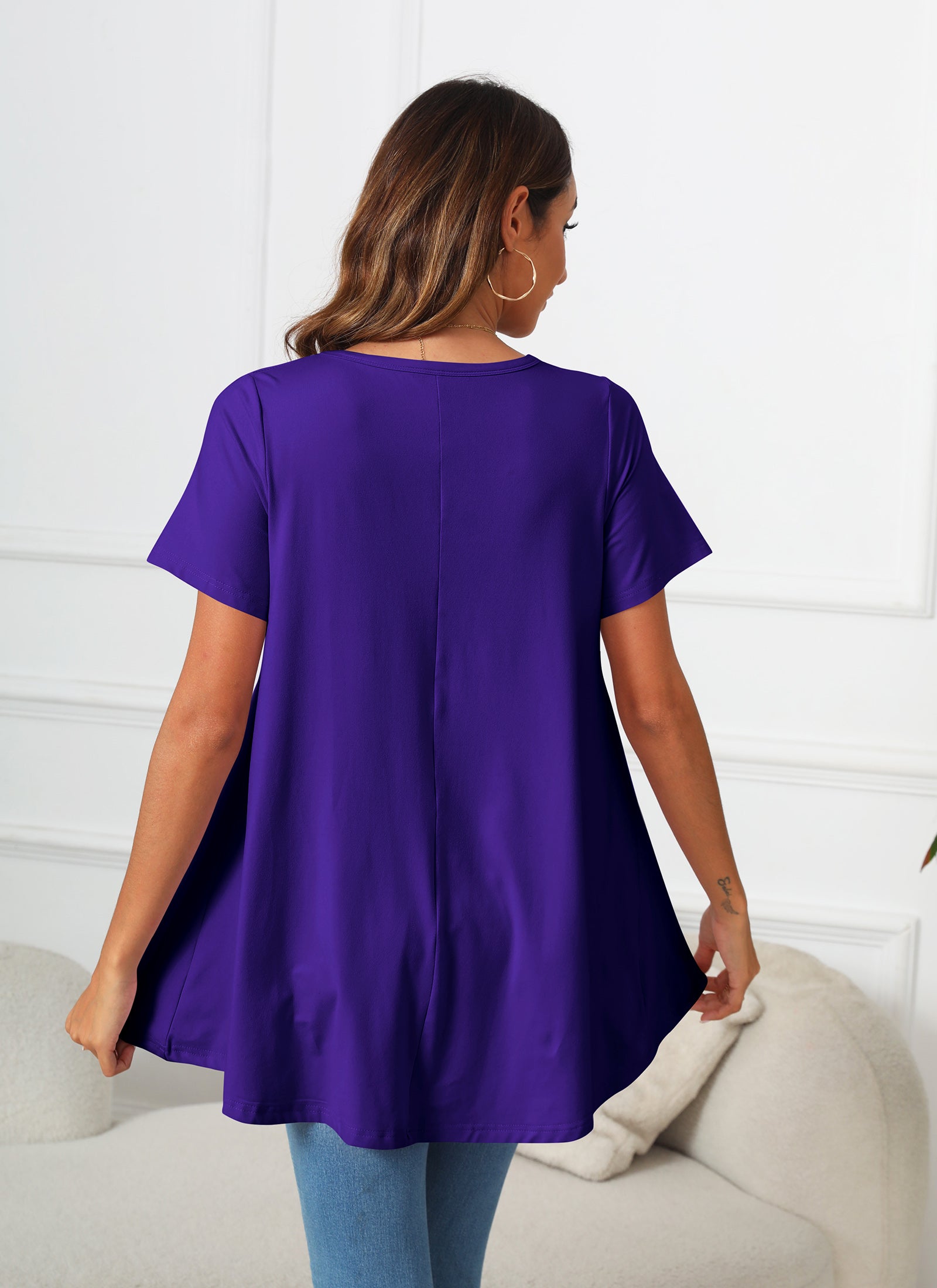 Tunic Tops for Women Plus Size Short Sleeve Crew Neck Swing Flare Loose T-Shirt Blouses to Wear with Leggings