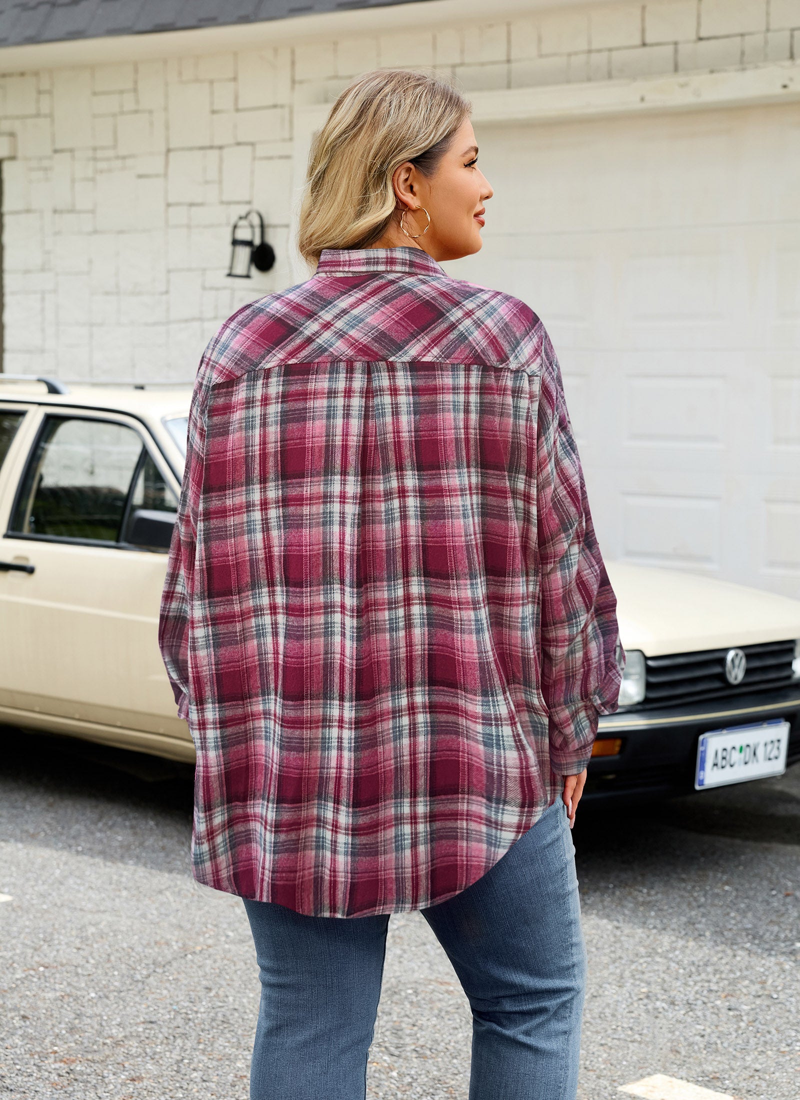 Womens Plus Size Flannel Shirts Long Sleeve Button Down Plaid Shirt Roll Up Oversize Checkered Blouse Top Fall