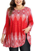 Womens Tunic Tops 3/4 Sleeve Plus Size Crew Neck Swing Flare Loose Fit T-Shirt Blouses to Wear with Leggings