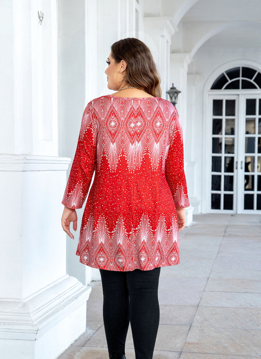 Womens Tunic Tops 3/4 Sleeve Plus Size Crew Neck Swing Flare Loose Fit T-Shirt Blouses to Wear with Leggings