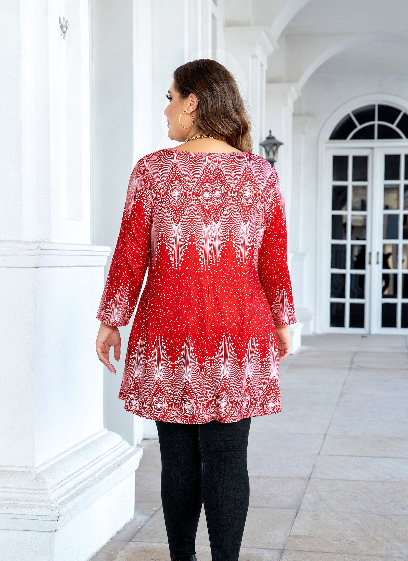 Womens Tunic Tops 3/4 Sleeve Plus Size Crew Neck Swing Flare Loose Fit T-Shirt Blouses to Wear with Leggings