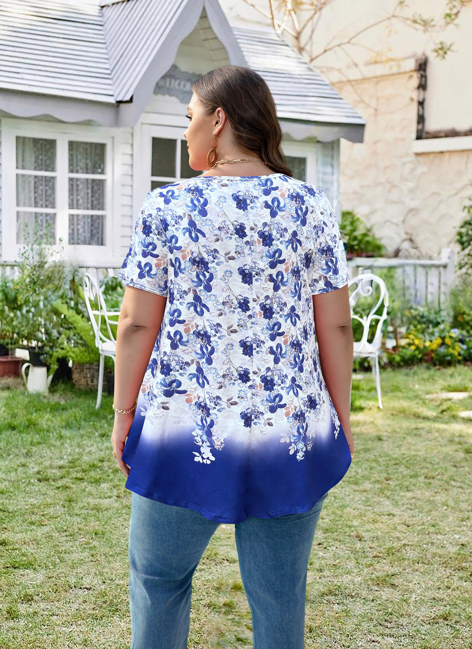 Tunic Tops for Women Plus Size Short Sleeve Crew Neck Swing Flare Loose T-Shirt Blouses to Wear with Leggings