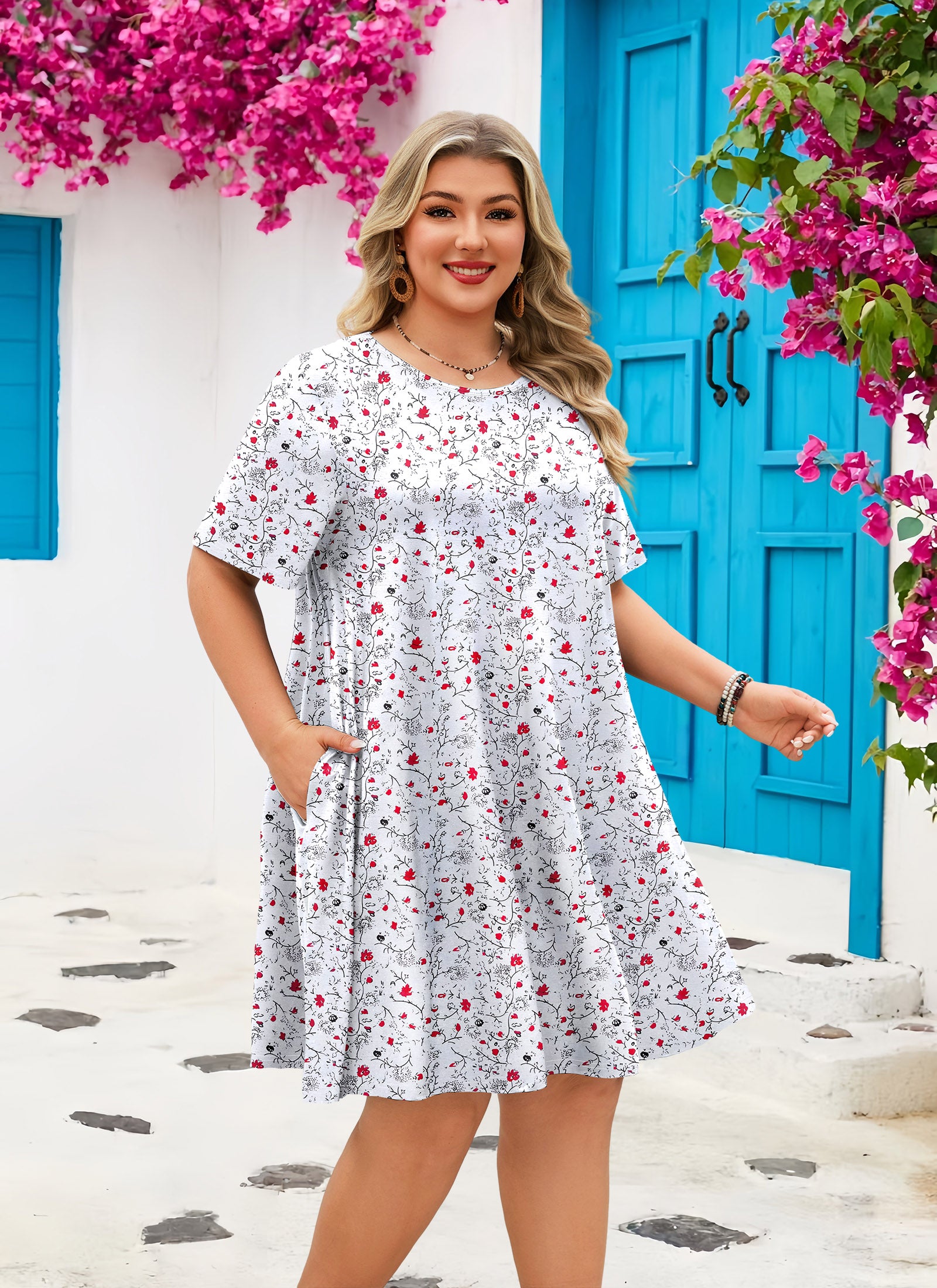 Women's Casual T-Shirt Dress Plus Size Summer Short Sleeve Crewneck Swing Dresses Beach Vacation