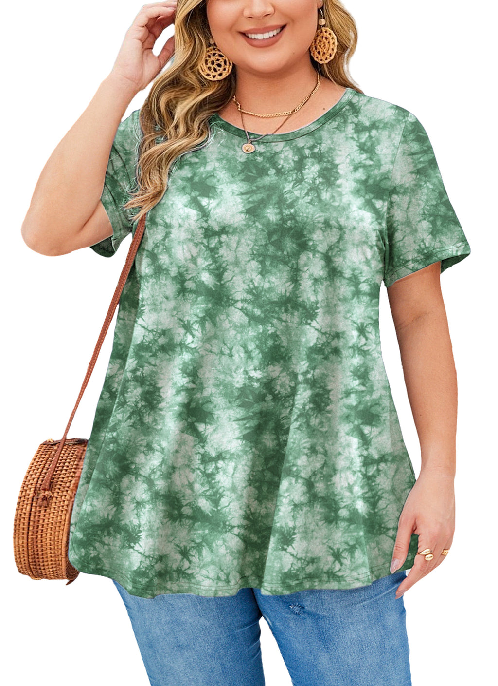 Womens Plus Size Tops Short Sleeve Swing Flare Flowy Tunic Loose Fit Summer Casual Blouses to Wear with Leggings