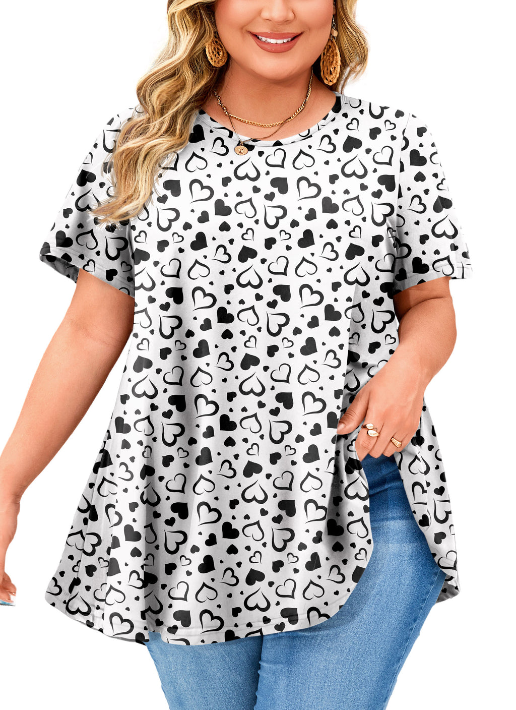 Tunic Tops for Women Plus Size Short Sleeve Crew Neck Swing Flare Loose T-Shirt Blouses to Wear with Leggings