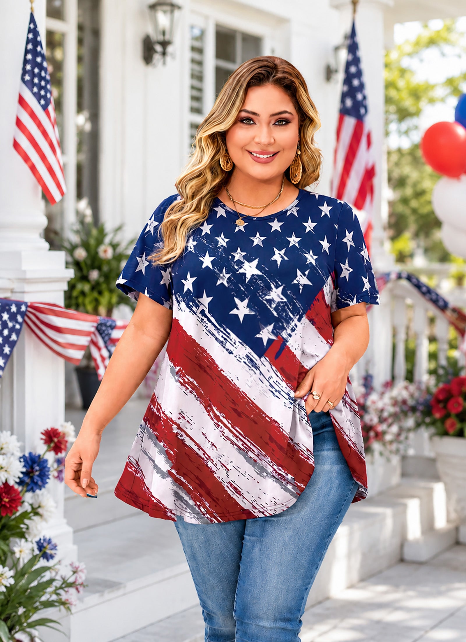 Tunic Tops for Women Plus Size Short Sleeve Crew Neck Swing Flare Loose T-Shirt Blouses to Wear with Leggings