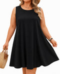 Women's Sleeveless Tank Dress with Pockets – Casual Loose Fit, Plus Size, Black