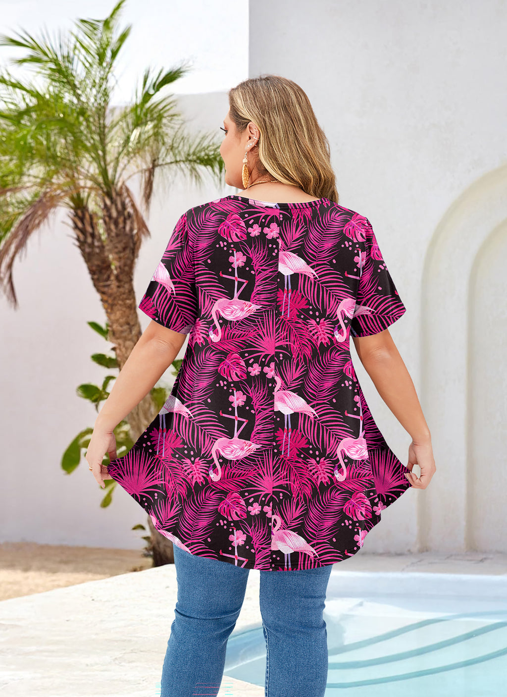 Hot Pink Flamingo Tunic Top for Women – Flowy Swing Blouse, Plus Size
