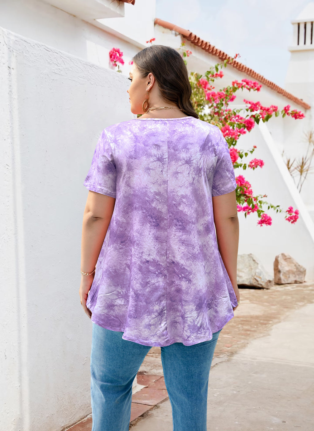 Tunic Tops for Women Plus Size Short Sleeve Crew Neck Swing Flare Loose T-Shirt Blouses to Wear with Leggings