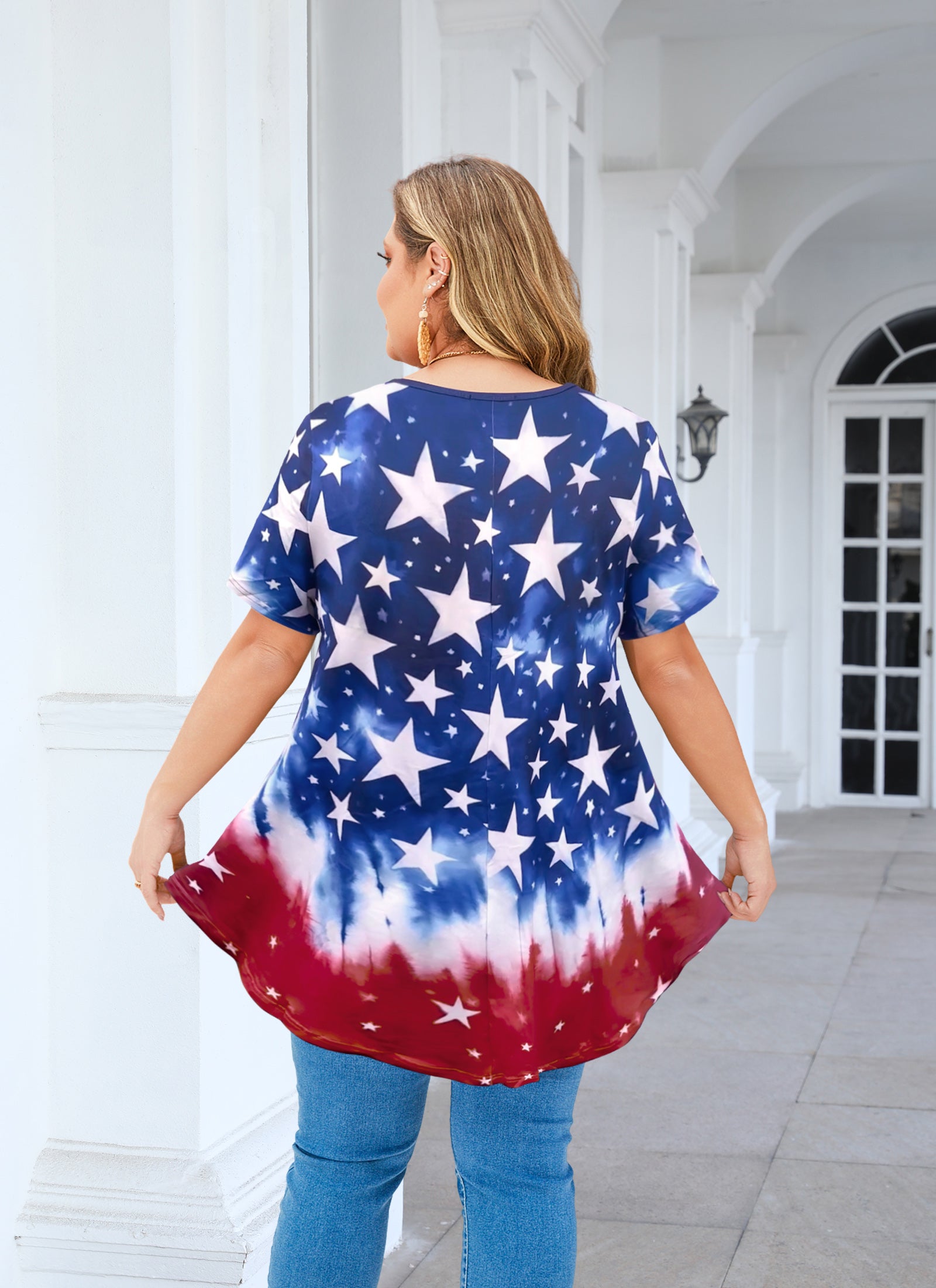 Tunic Tops for Women Plus Size Short Sleeve Crew Neck Swing Flare Loose T-Shirt Blouses to Wear with Leggings