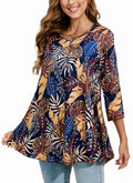 Tunic Tops for Women Plus Size 3/4 Sleeve Crew Neck Swing Flare Loose T-Shirt Blouses to Wear with Leggings