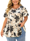 Tunic Tops for Women Plus Size Short Sleeve Crew Neck Swing Flare Loose T-Shirt Blouses to Wear with Leggings