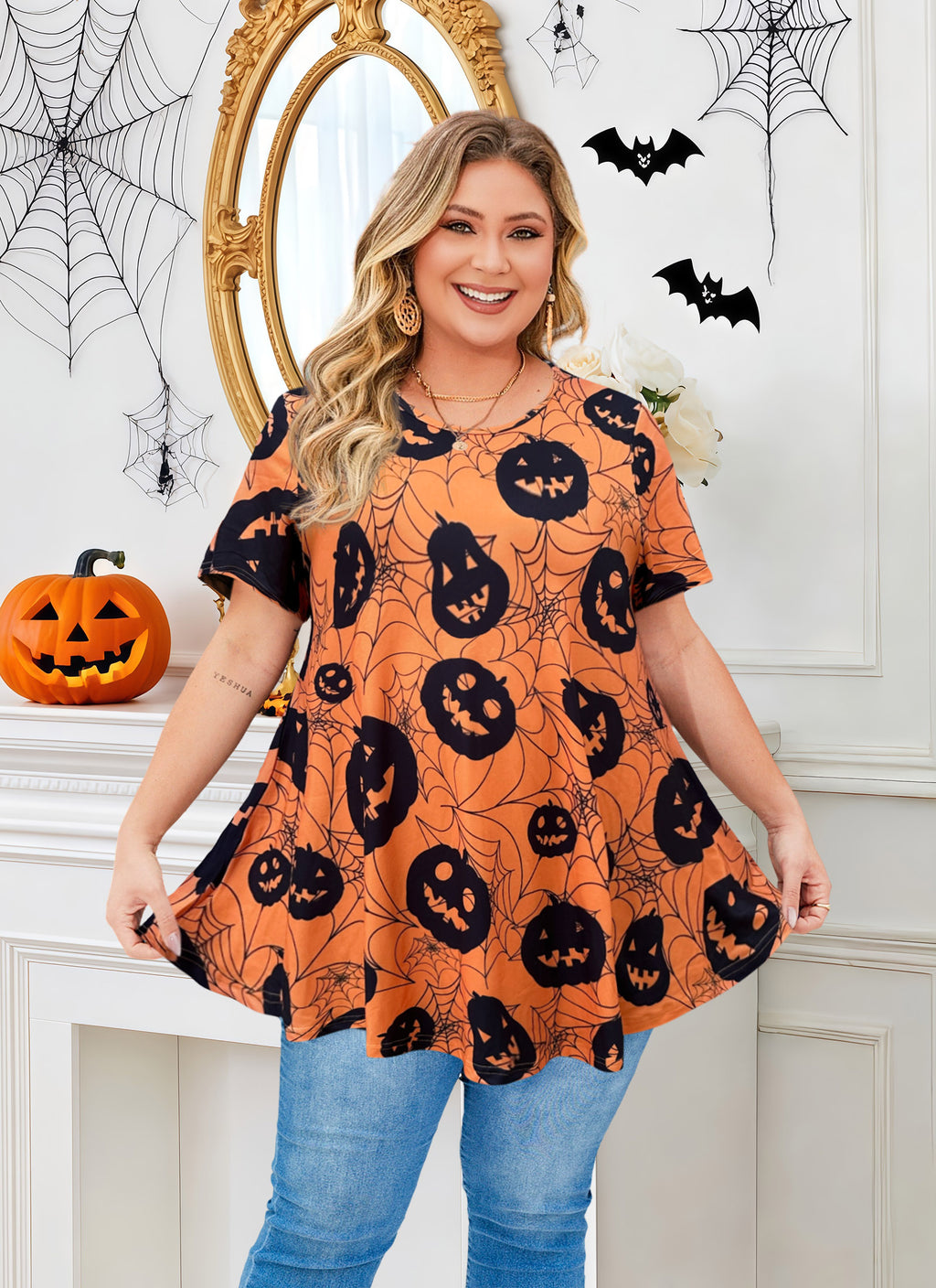 Tunic Tops for Women Plus Size Short Sleeve Crew Neck Swing Flare Loose T-Shirt Blouses to Wear with Leggings