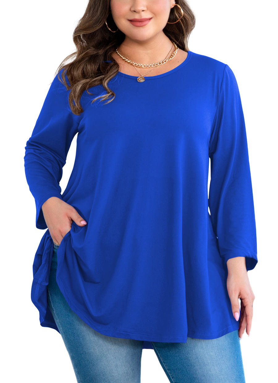 Tunic Tops for Women Plus Size 3/4 Sleeve Crew Neck Swing Flare Loose T-Shirt Blouses to Wear with Leggings