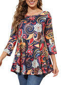 Tunic Tops for Women Plus Size 3/4 Sleeve Crew Neck Swing Flare Loose T-Shirt Blouses to Wear with Leggings