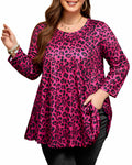 Womens Tunic Tops 3/4 Sleeve Plus Size Crew Neck Swing Flare Loose Fit T-Shirt Blouses to Wear with Leggings