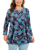 Tunic Tops for Women Plus Size 3/4 Sleeve Crew Neck Swing Flare Loose T-Shirt Blouses to Wear with Leggings