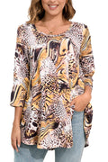 Tunic Tops for Women Plus Size 3/4 Sleeve Crew Neck Swing Flare Loose T-Shirt Blouses to Wear with Leggings