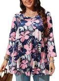 Womens Tunic Tops 3/4 Sleeve Plus Size Crew Neck Swing Flare Loose Fit T-Shirt Blouses to Wear with Leggings